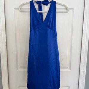 Royal Blue V-Neck Halter Midi Dress